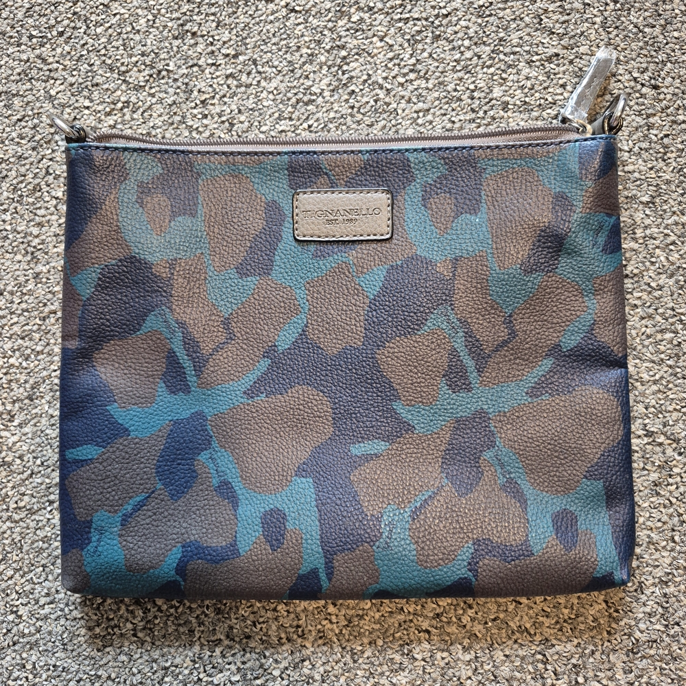 TIGNANELLO  Blue and Brown Camo Clutch with Artistic Pattern